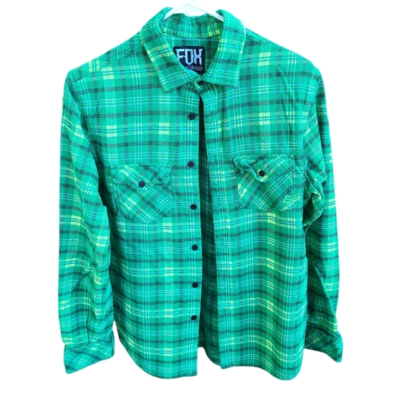 Fox Racing Flannel Plaid Cotton Y2K Button Down 2 Pocket Colorful Shirt Sz M men - Picture 1 of 7